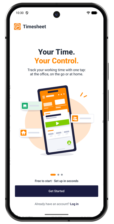 Android app welcome screen with the Get Started button and a link to log in