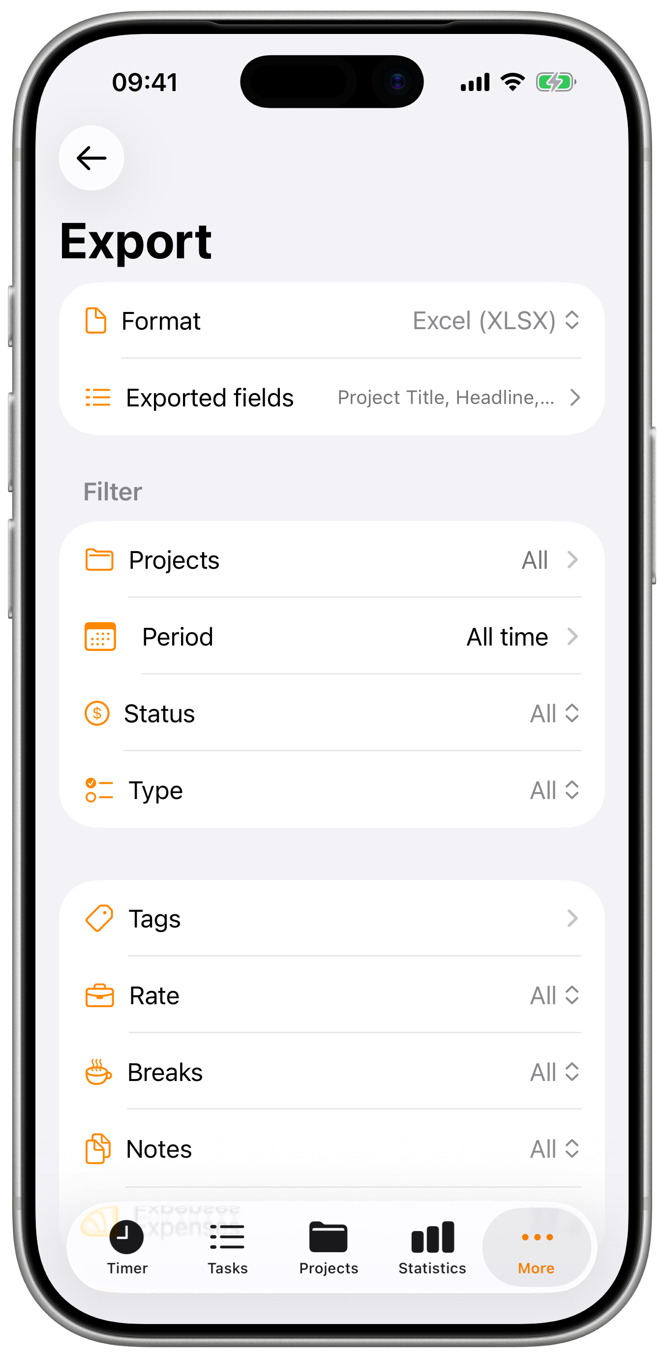 Export Filters Screen