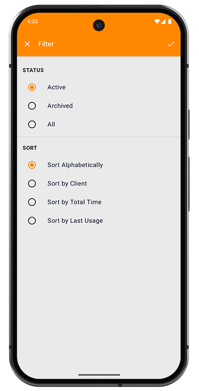 Project Filter options