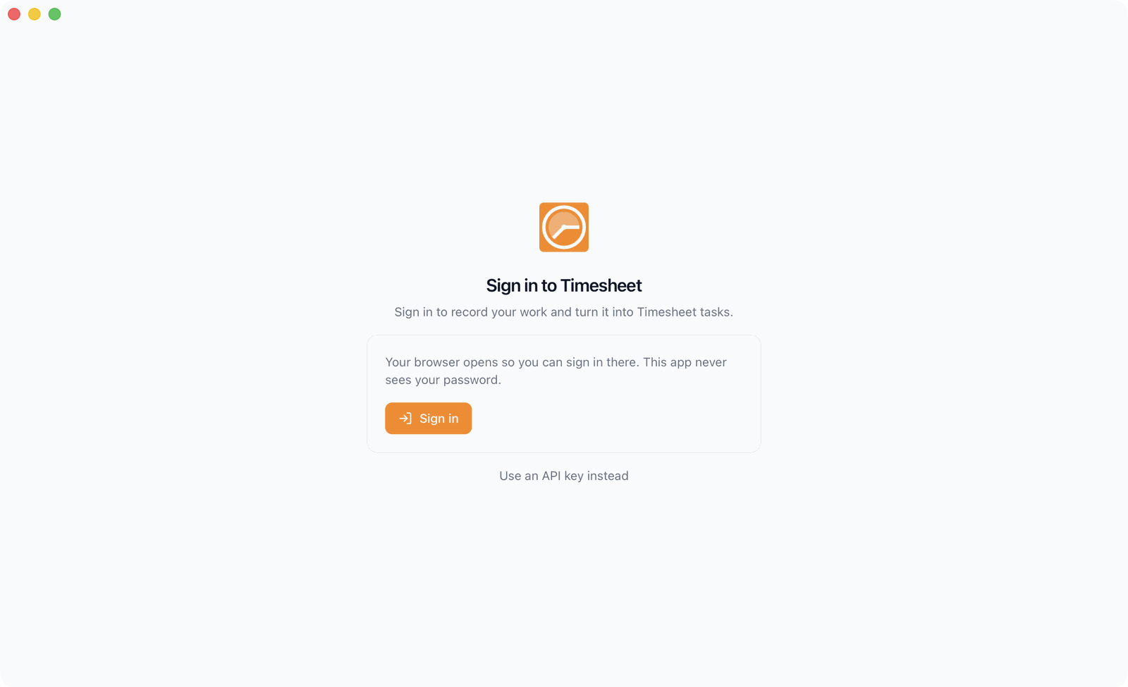 Sign-in screen of the Activity Tracker