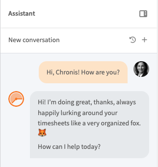 The Chronis assistant panel with a short conversation