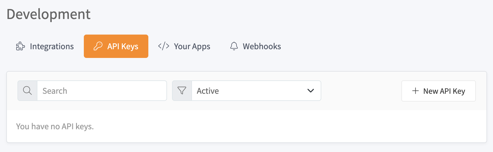 API Keys tab with a button to create a new key