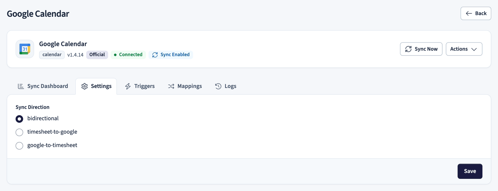 Sync direction settings for Google Calendar