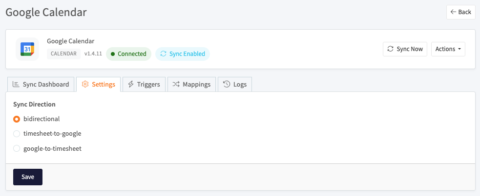 Sync direction settings for Google Calendar