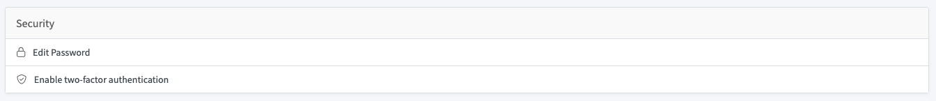 Security options for password and two-factor authentication