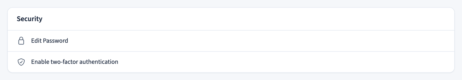 Security options for password and two-factor authentication