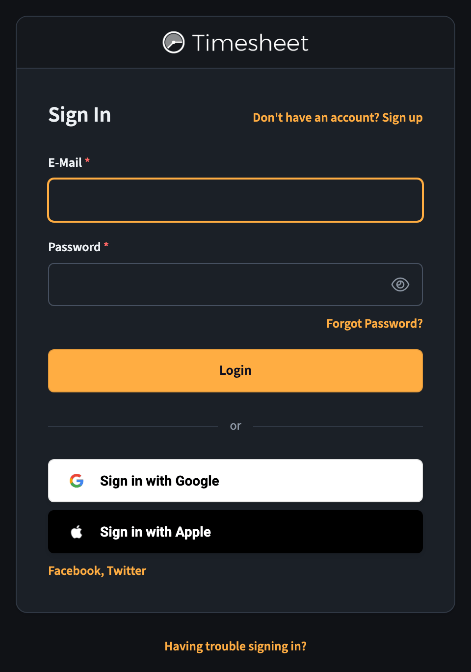 The sign-in form of the web app
