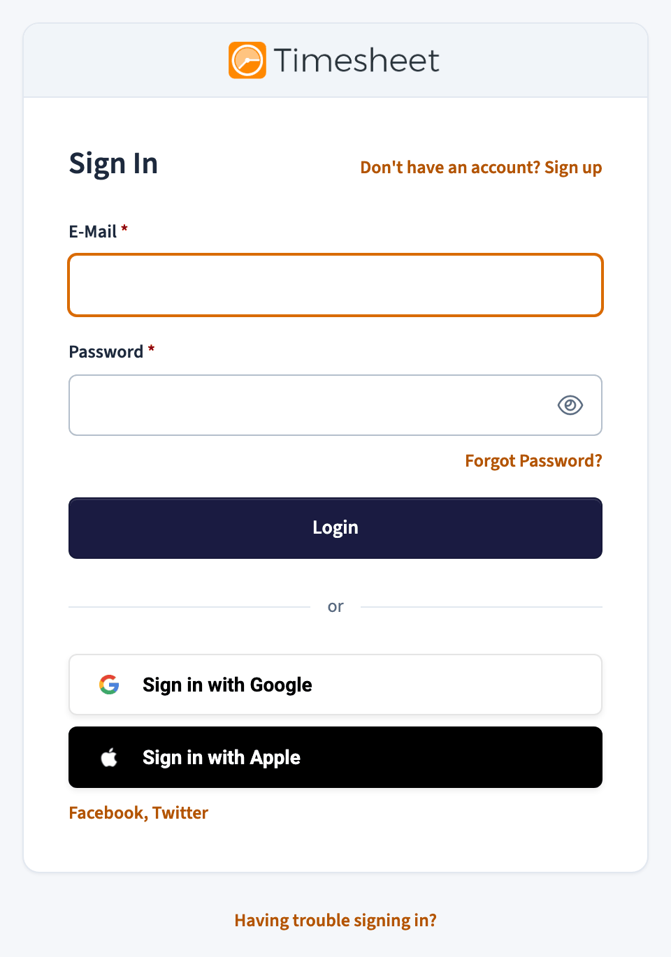 The sign-in form of the web app