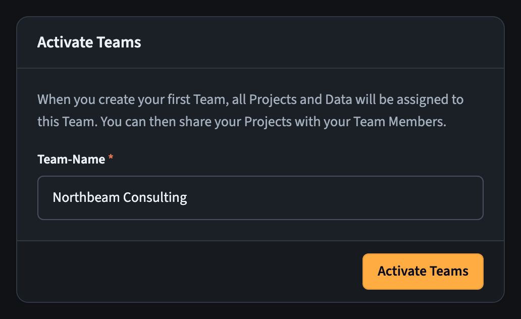 Activate Teams form with a team name field