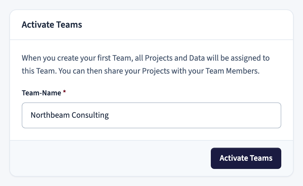 Activate Teams form with a team name field