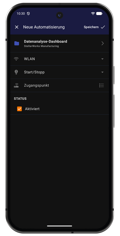 Formular für eine WLAN-Automatisierung in der Android-App mit Netzwerk und Projekt