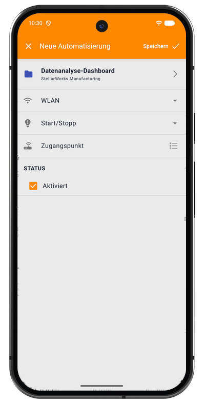 Formular für eine WLAN-Automatisierung in der Android-App mit Netzwerk und Projekt