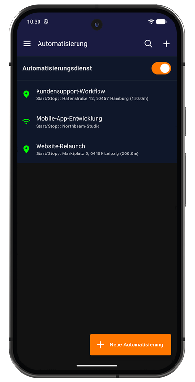 Automatisierungsliste in der Android-App mit Geofence- und WLAN-Auslösern