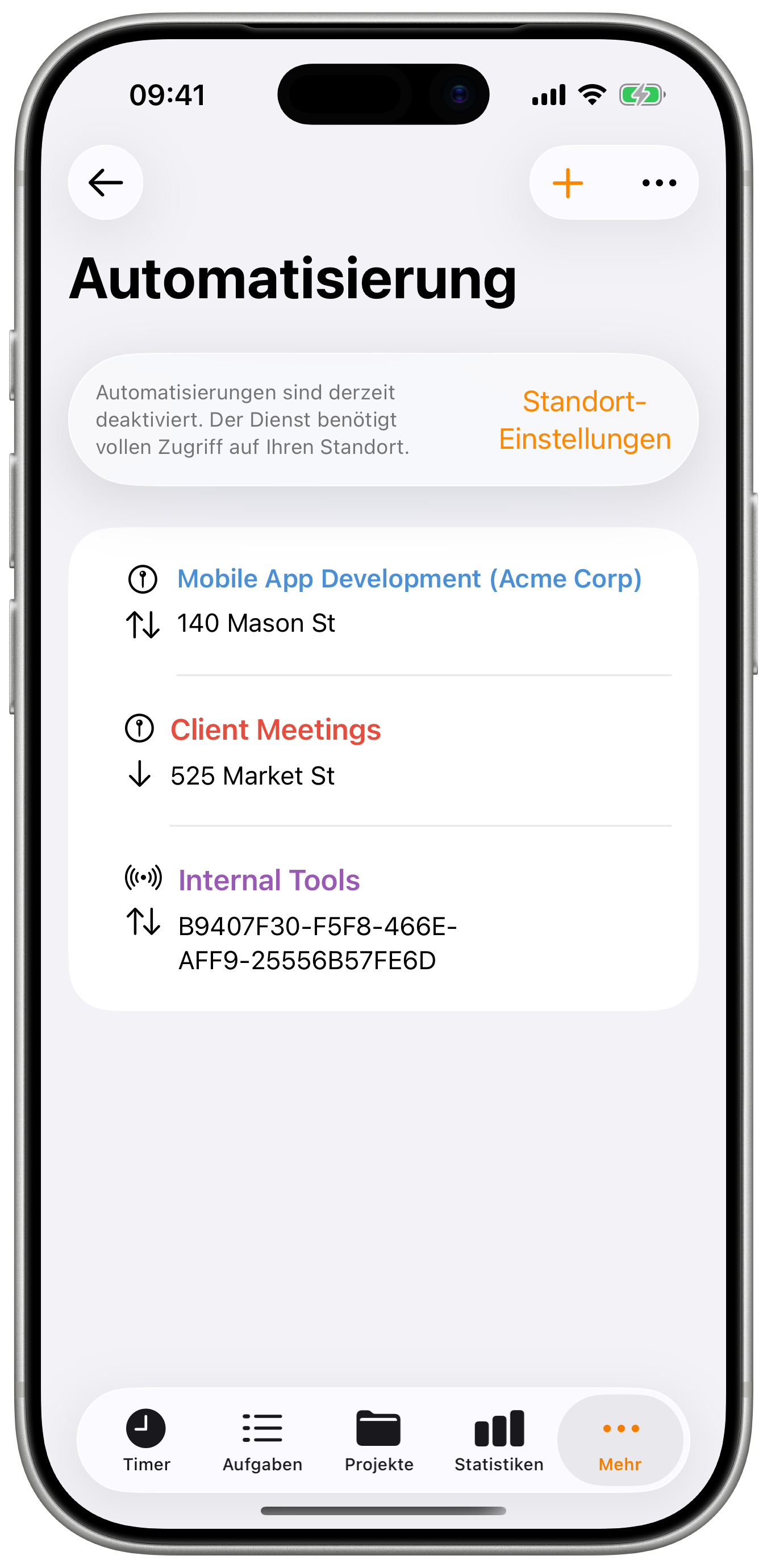 Automatisierungsliste mit Geofence- und Beacon-Einträgen.