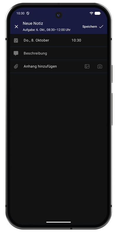 Formular zur Notizerfassung in der Android-App für eine erfasste Aufgabe