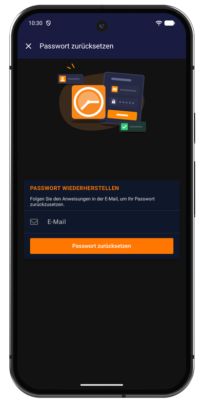 Passwort zurücksetzen in der Android-App mit Eingabefeld für die E-Mail-Adresse