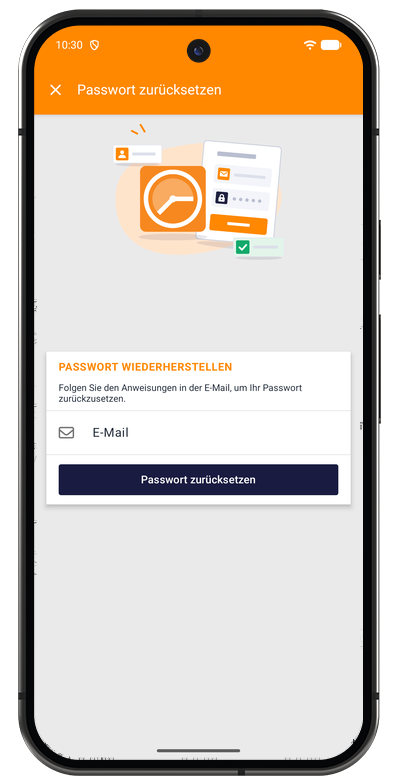 Passwort zurücksetzen in der Android-App mit Eingabefeld für die E-Mail-Adresse