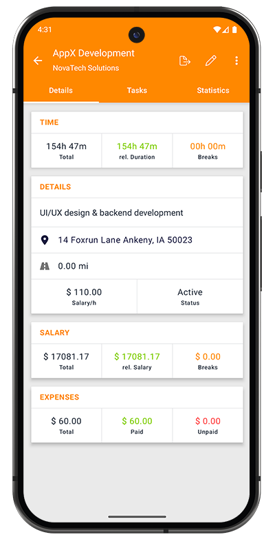 Project Details interface