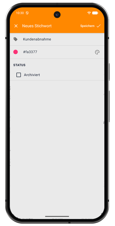 Formular für einen neuen Tag in der Android-App mit Name, Farbe und Team