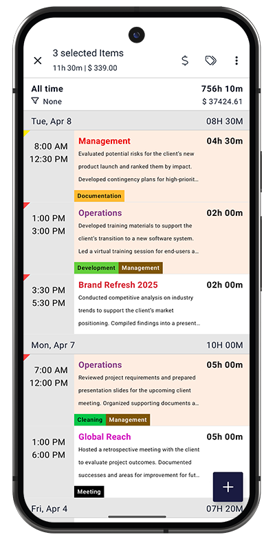 Task Selection interface