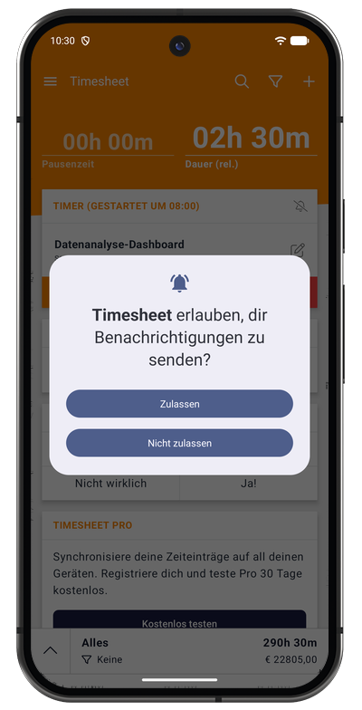 Android-Abfrage der Benachrichtigungsberechtigung für den laufenden Timer