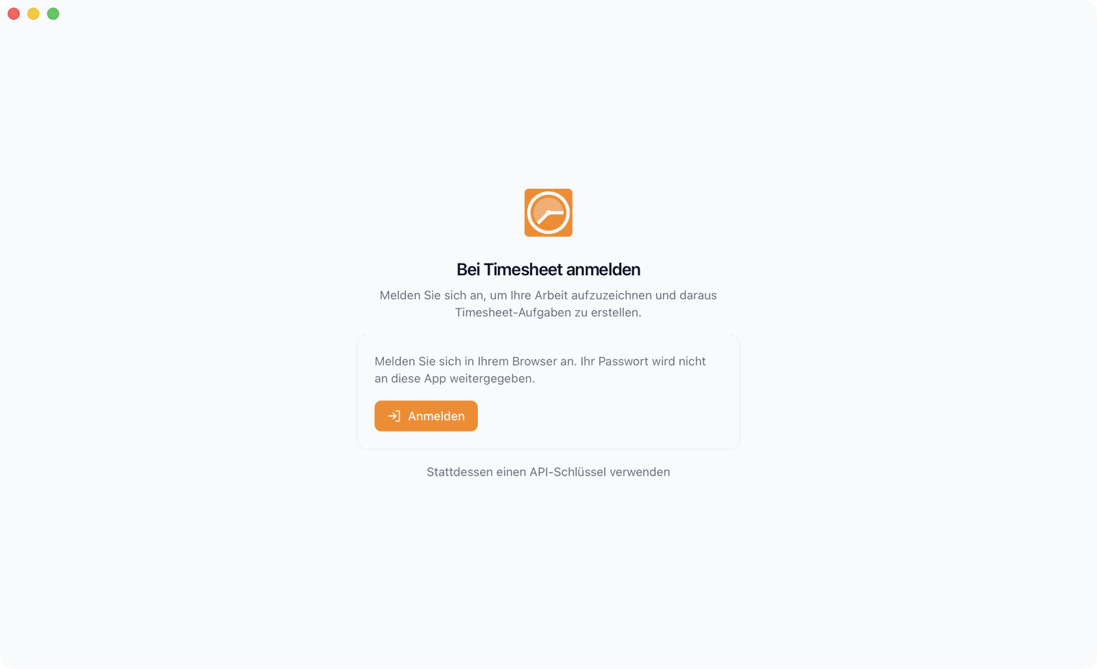 Anmeldebildschirm des Activity Trackers