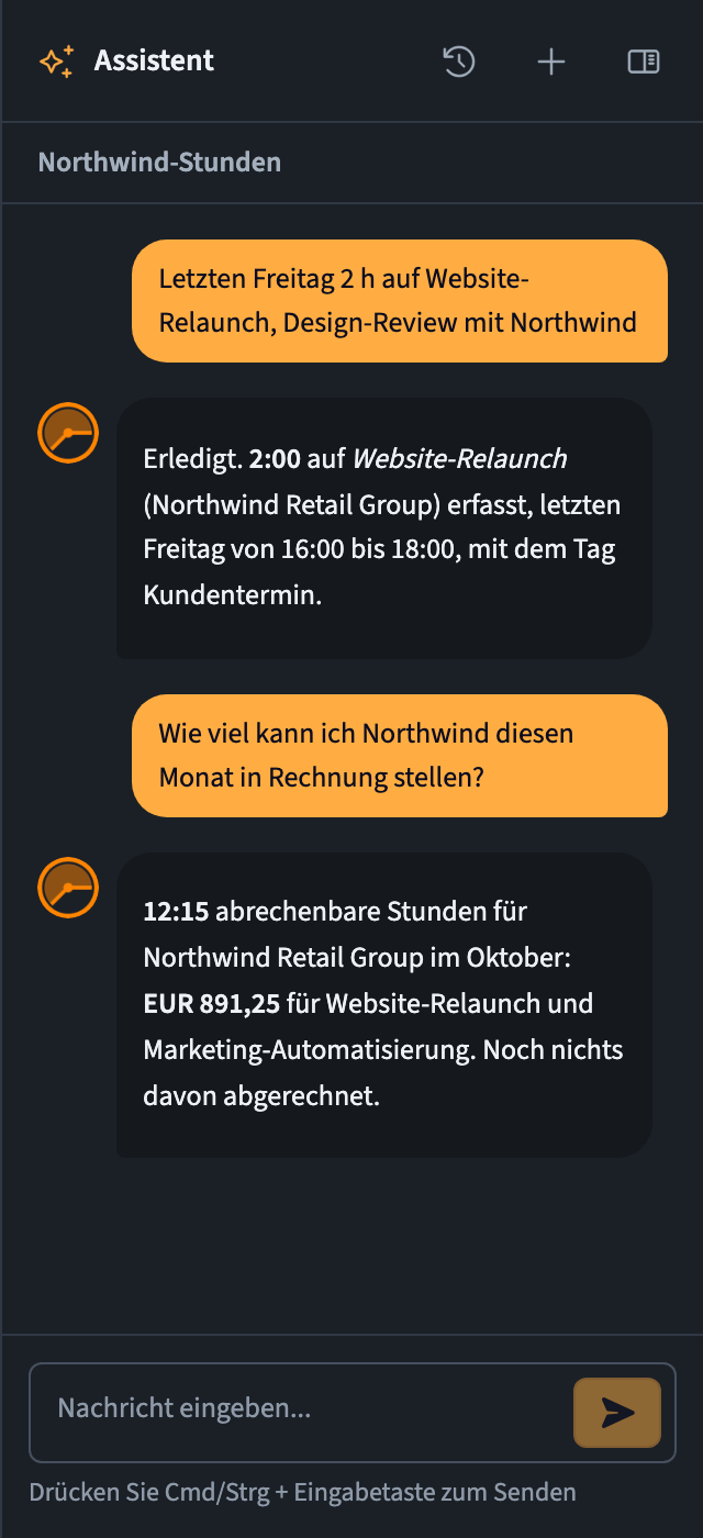 Das Chronis-Assistentenfenster mit einer kurzen Unterhaltung