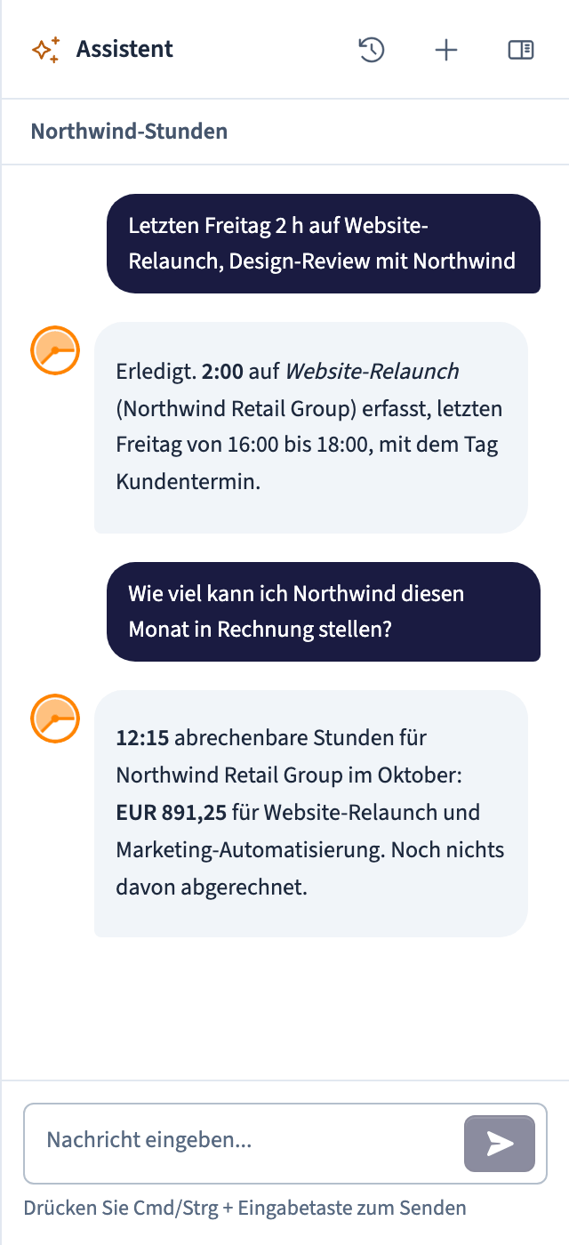Das Chronis-Assistentenfenster mit einer kurzen Unterhaltung