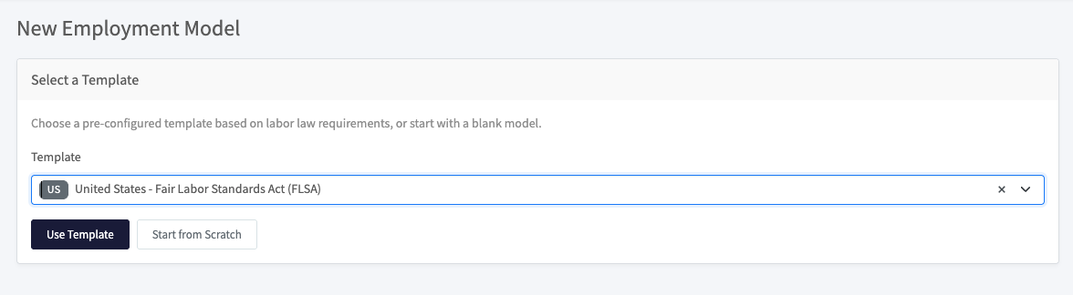 New employment model template selection