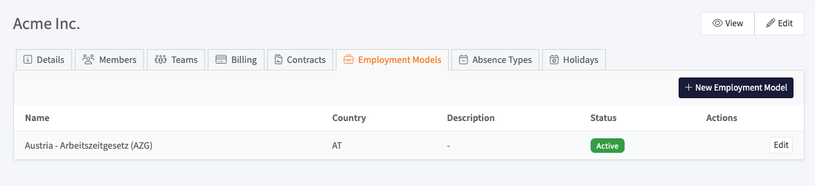 Employment model list
