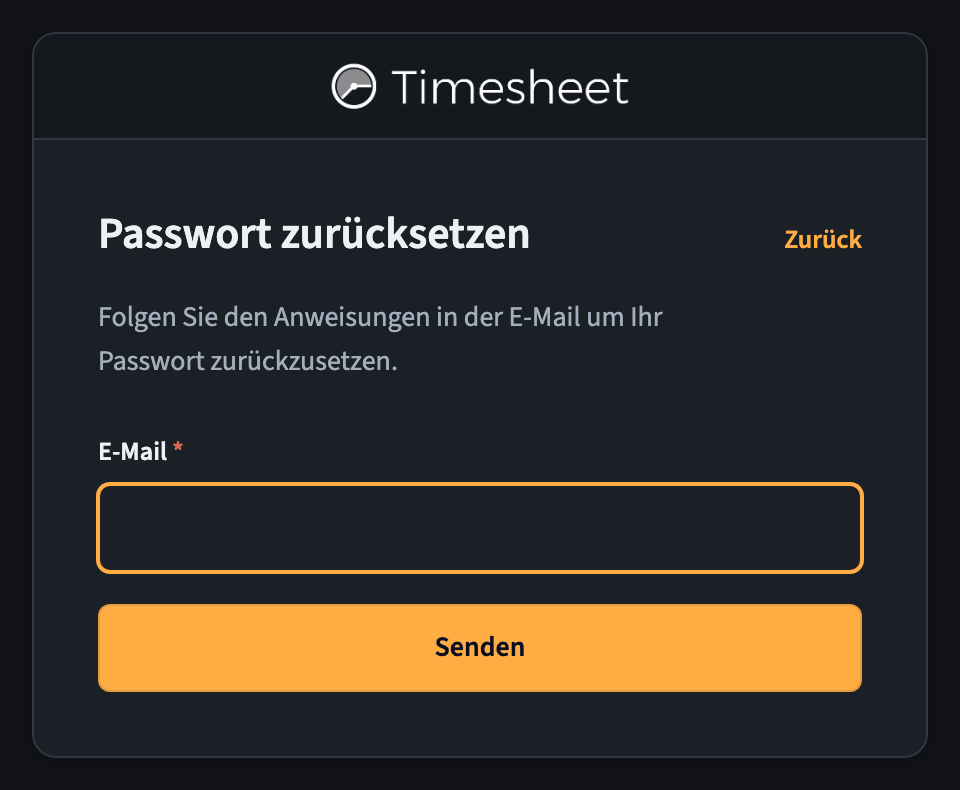 Das Formular zum Zurücksetzen des Passworts