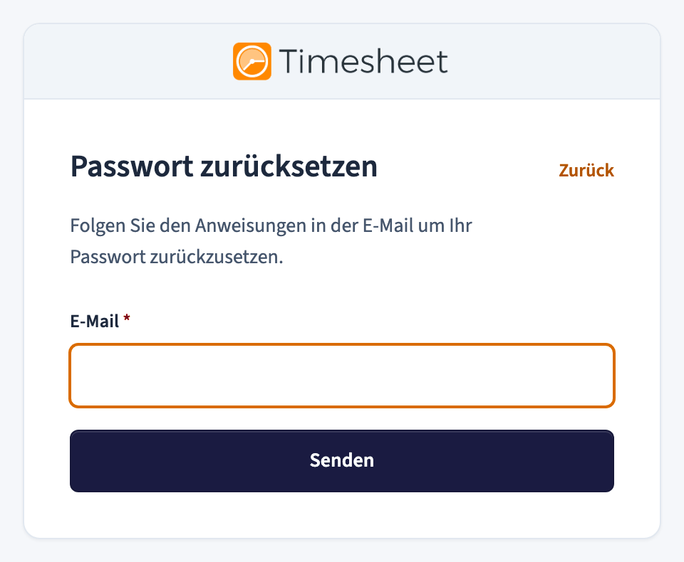 Das Formular zum Zurücksetzen des Passworts