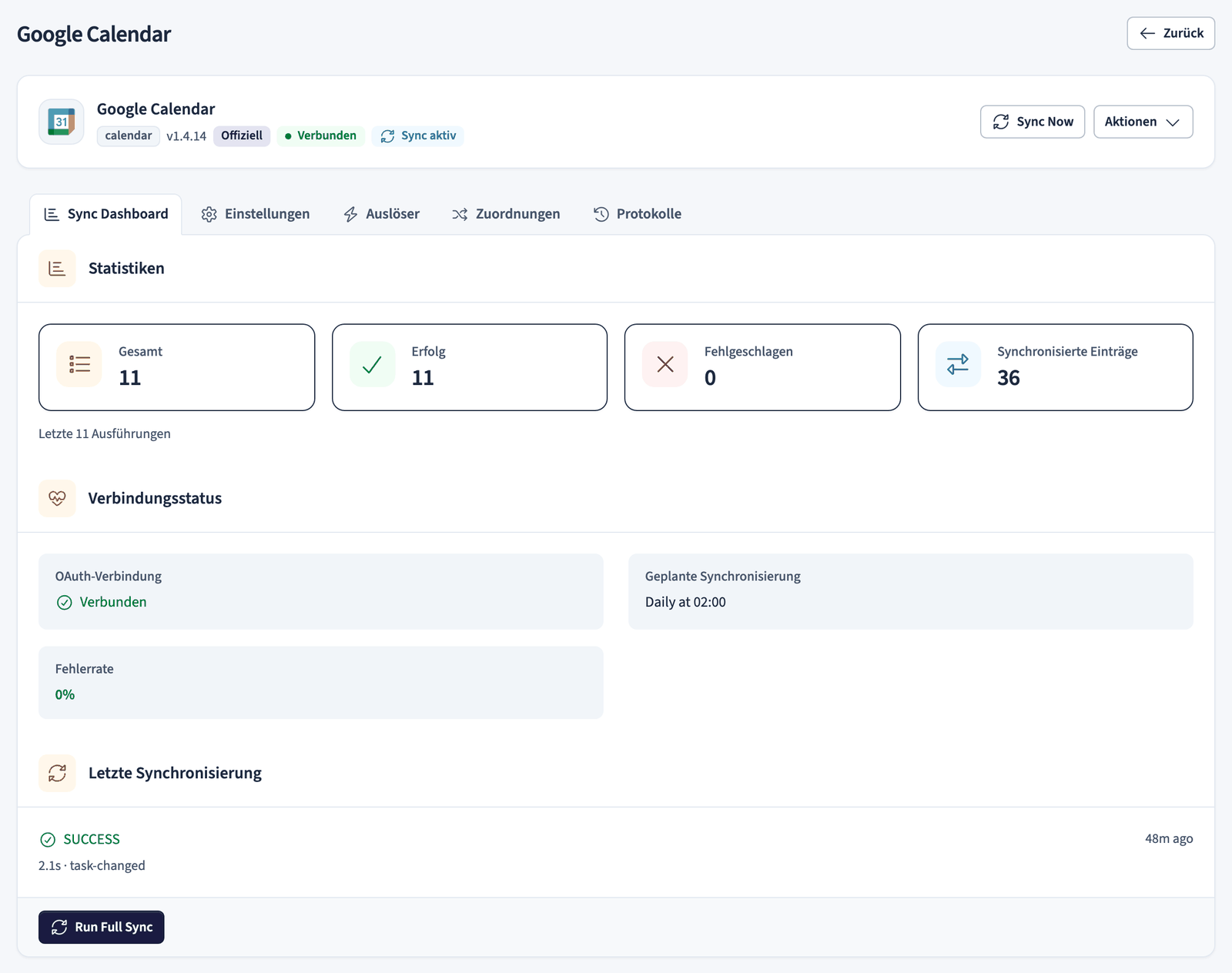 Google Calendar-Integration mit ihrem Sync-Dashboard