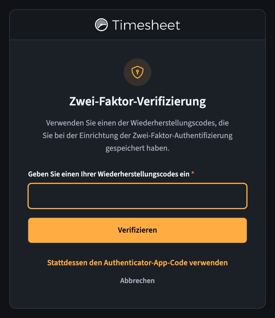 Anmeldeschritt, der nach einem Wiederherstellungscode fragt