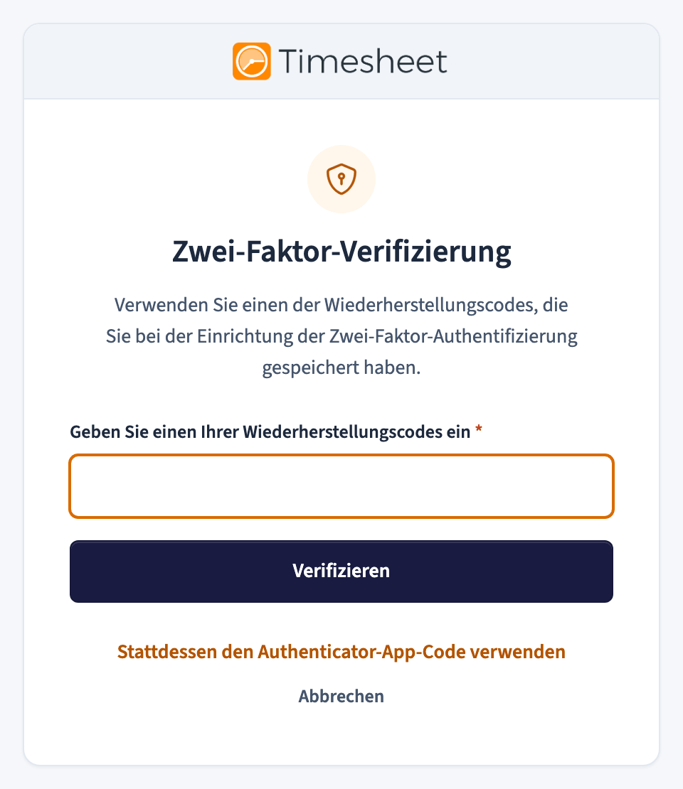 Anmeldeschritt, der nach einem Wiederherstellungscode fragt