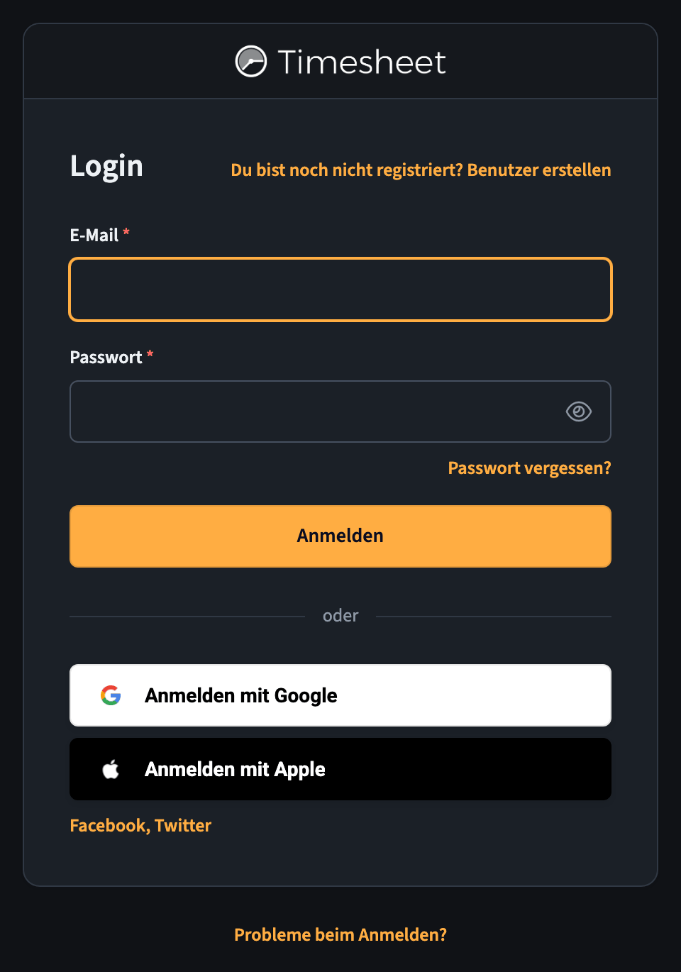 Das Anmeldeformular der Web-App
