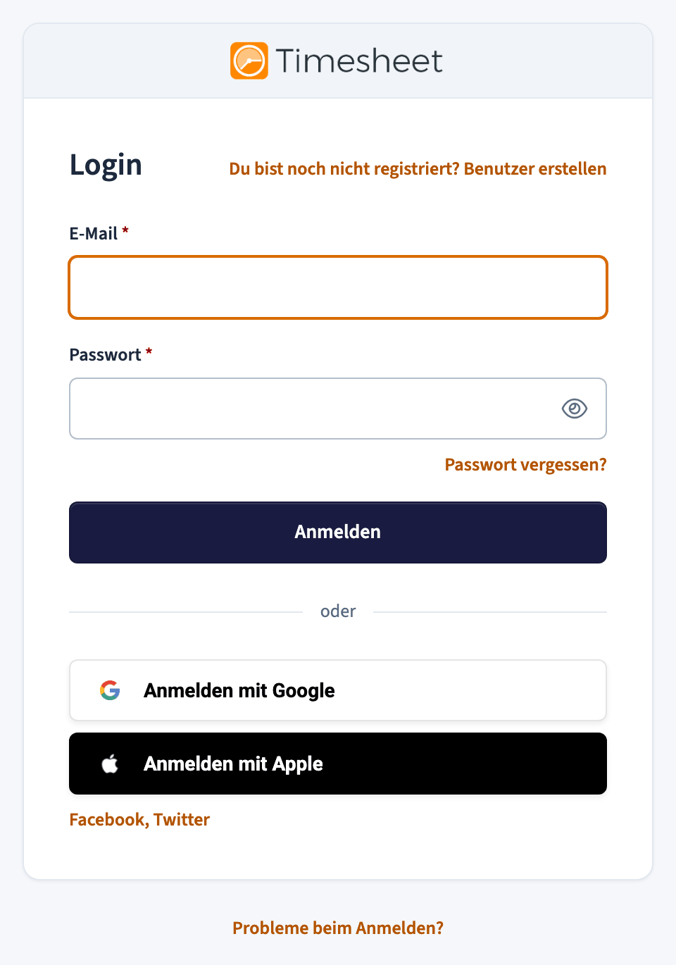Das Anmeldeformular der Web-App