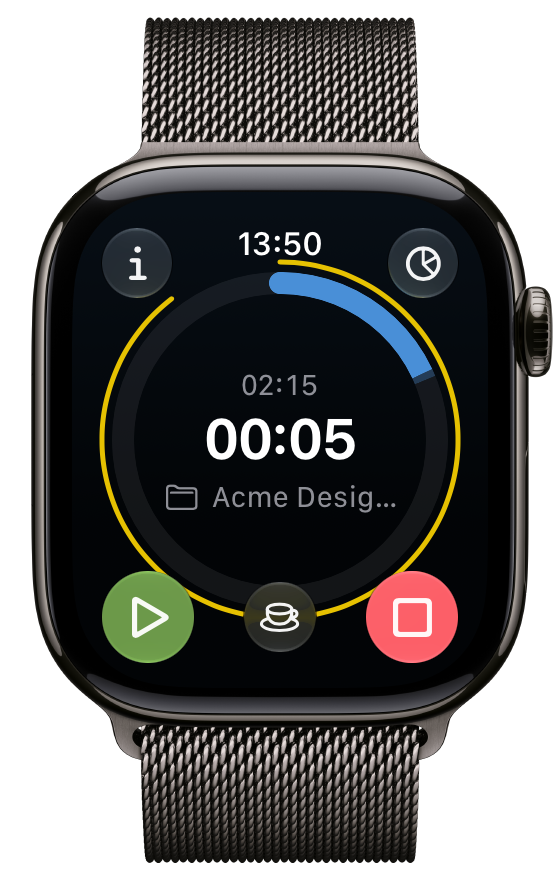 Watch-App mit pausiertem Timer, Fortsetzen, Pause und Stopp