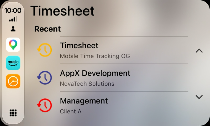 CarPlay start screen with the Recent section