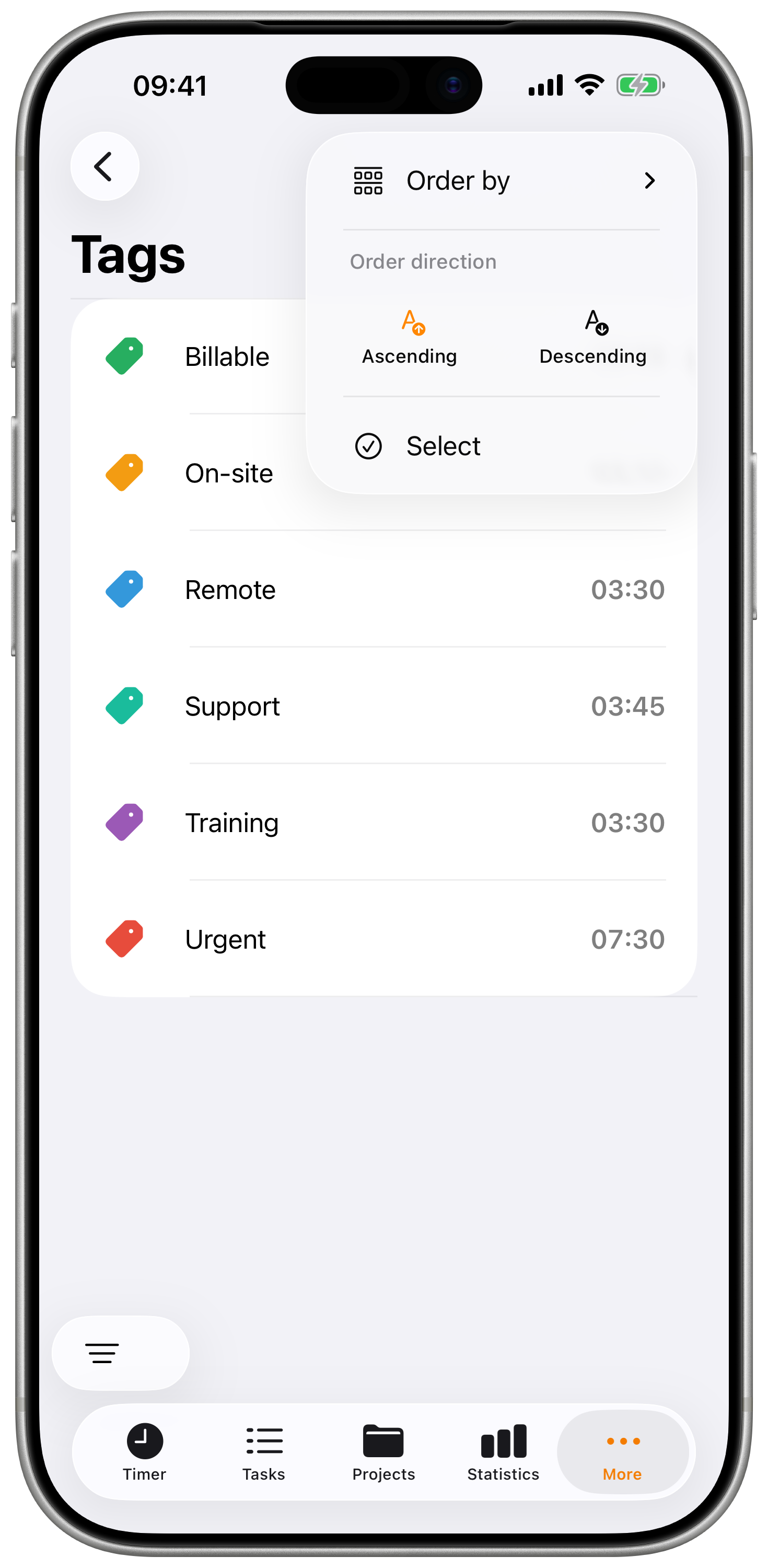 Create Tag form with name, color, and team fields.