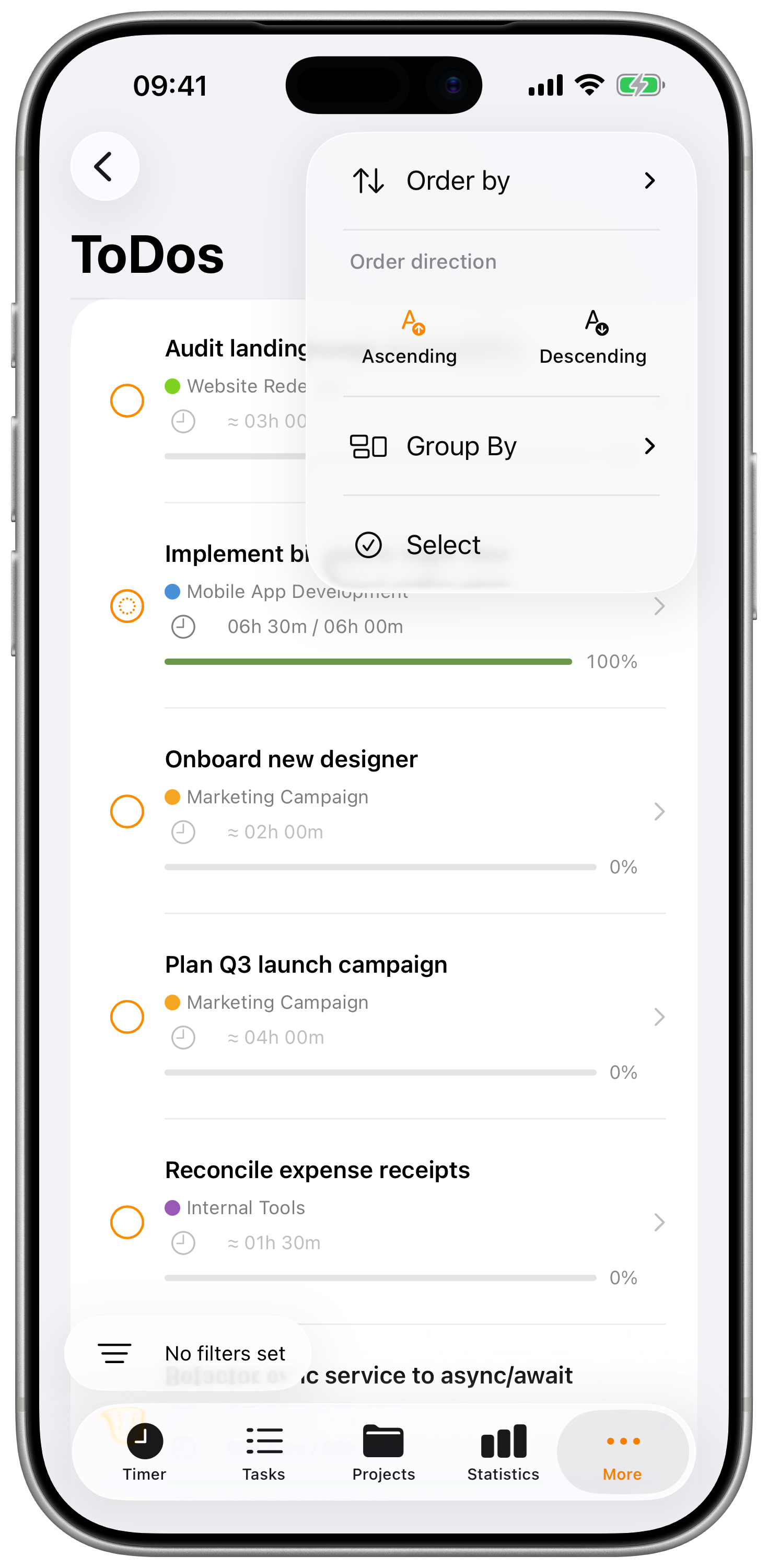 ToDos Filter Menu